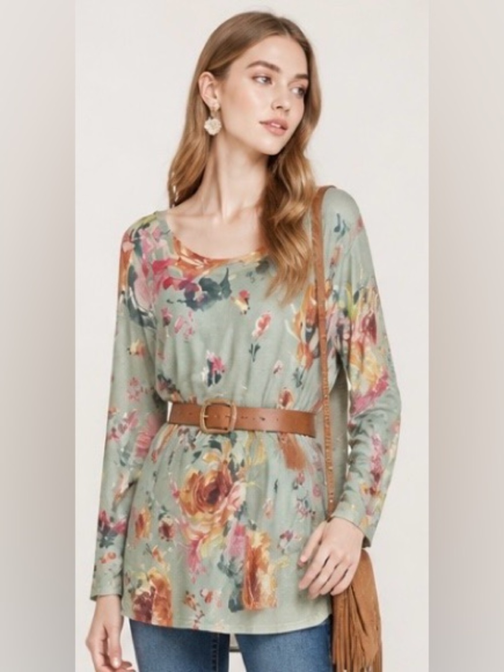 SOFT SURROUNDINGS Floral Lightweight Pullover Sweater Long Sleeve Green Pink XL